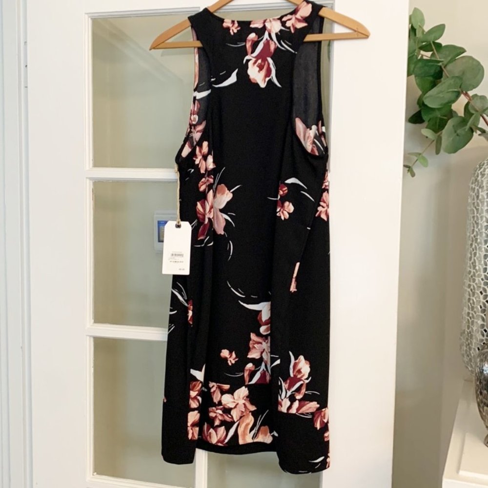 NWT - Leith Women’s Floral Black & Pink Sleeveless Mini Dress (Size S) - Picture 2 of 5